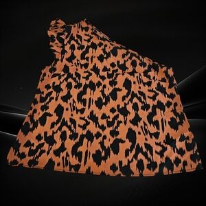 Emory Rose Animal Print Cold Shoulder Blouse Brown Black, Sz 0X - NWOT